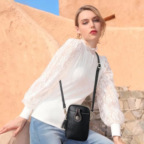 Image of APHISON Small Crossbody Bags for Women, Lightweight Vegan Leather Cell Phone Purse, Cute Purses with Tassels
