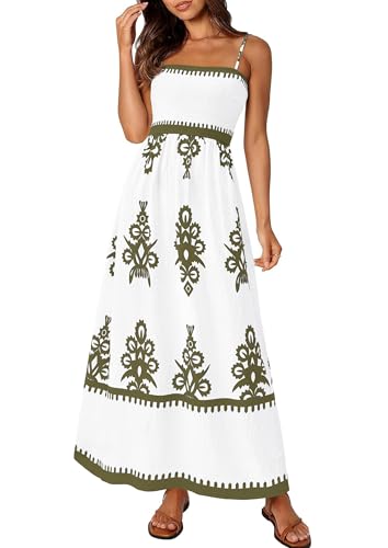 Image of PRETTYGARDEN Women's Summer Boho Maxi Dress Floral Sundresses | Spaghetti Strap, Sleeveless, Smocked Bodice, A-Line Long Flowy, Lightweight Soft, Wedding Guest Party, Beach Vacation Outfits