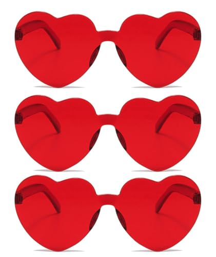 3 Pairs Heart Shape Sunglasses,Trendy Heart Shaped Rimless Transparent Sunglasses4