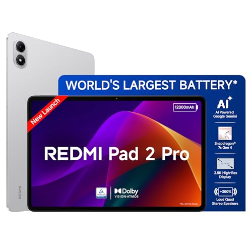 Redmi Pad 2 Pro [Smartchoice] | 12000mAh | Snapdragon 7s Gen 4 | 12.1-inch,2.5K Display |83+ Days Standby |HyperOS 2 |120Hz |Dolby Vision Atmos |Wi-Fi 6 |AI Powered | 8GB, 128GB | Quick Silver view 1