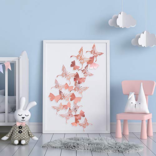 Vinilos decorativos mariposas 3D oro rosa 48 piezas miniatura 3