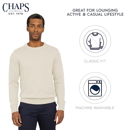 Chaps Men's Classic Fit Long Sleeve Cotton Jersey Midweight Crewneck Sweater, Oatmeal Heather, Large