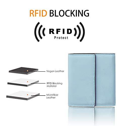 Travelambo RFID Blocking Small Mini Compact Wallet Coin Pouch Holder Trifold Credit Card Holder Pocket Purse for Women (Napa Blue)3