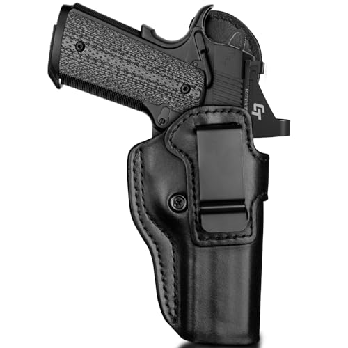 IWB Leather Holster for 1911 5', 4.25' & 4' with Rail and No Rail, Optic-Ready Concealed Carry, Compatible with Kimber, Colt, Tisas, S&W, Springfield, Ruger, Remington & More, Black, Right