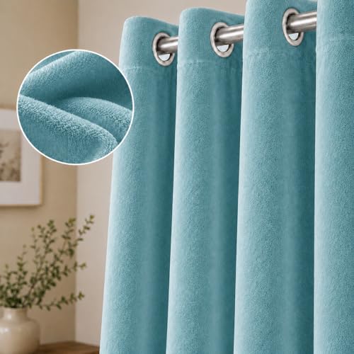 Image of Velvet Curtains | Heavy Soft Premium Velvet Drapes for Bedroom and Living Room | Light Blocking, Thermal Insulated and Noise Reducing Window Panels | 5 Feet, Set of 2 (Turquoise Blue)