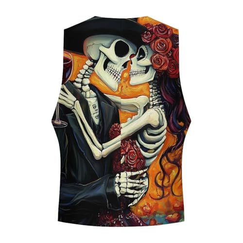 Skull Day of The Dead Skeleton Wedding Men's Suit Vest Slim Fit Business Dress Party Pattern Waistcoat Vest Top4