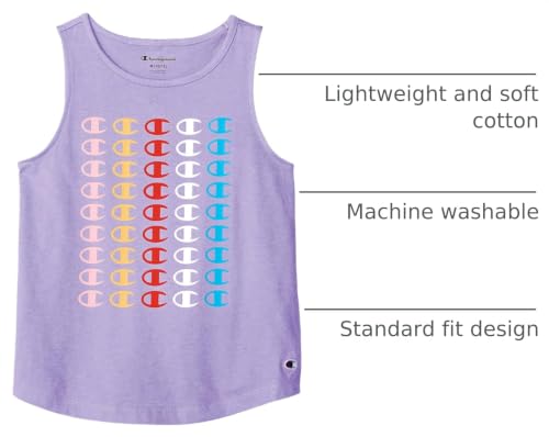 Image of Champion Girls' Tank Top, Girls' Tank, Cotton-Rich Girls' Tank, Stacked Rainbow C Logos