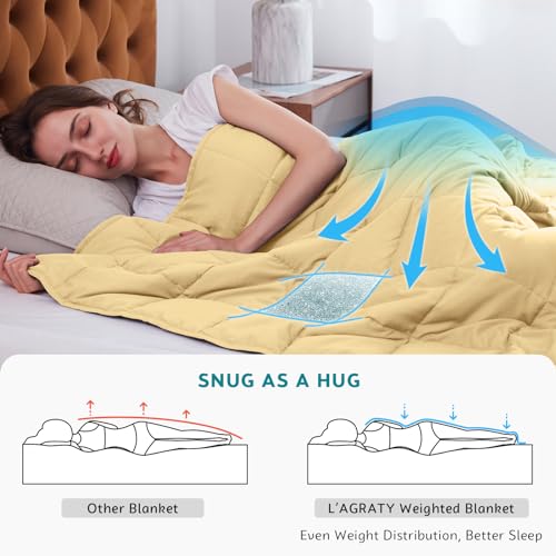 L'AGRATY Weighted Blanket - 60"x80" 15lbs Cooling Breathable Heavy Blanket Microfiber Material with Glass Beads for Adult All-Season Summer Fall Winter Soft Thick Comfort