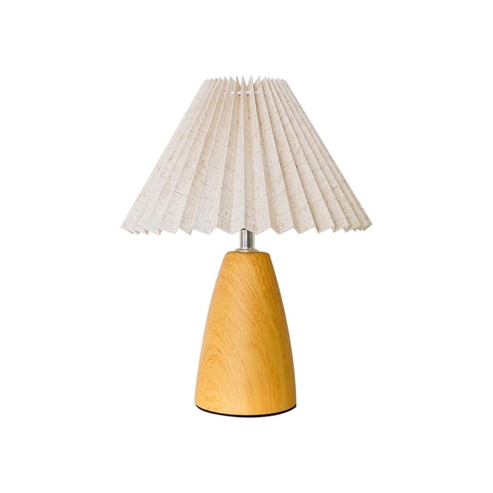 Z4T8M2K6G5 Bedside Lamp Retro Ceramic Table Lamp Pleated Bedroom Bedside Wood Grain Night Light