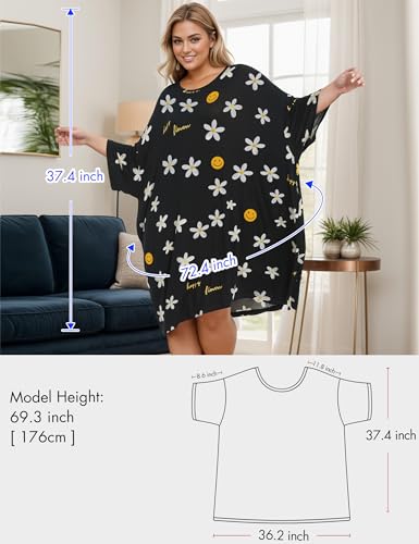 Image of KFUBUO Plus Size Nightgowns for Women Oversized Sleep Tshirts Dress Short Sleeves Sleepwear With Pocket Fit S-5XL