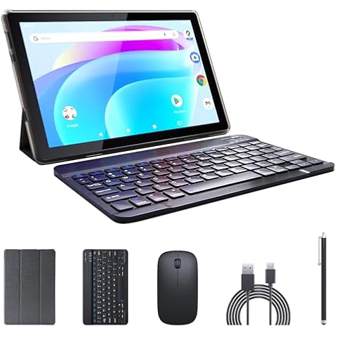 ATOZEE Tablet 10 Inch Android 14 Tablet with Keyboard Tablets Include Case Mouse Stylus 8GB RAM 64GB ROM 1TB Expandable Tablet 2MP+8MP Dual Camera 6000mAh Battery 5G WiFi-6 Bluetooth 2 in 1 Tablet PC Cover