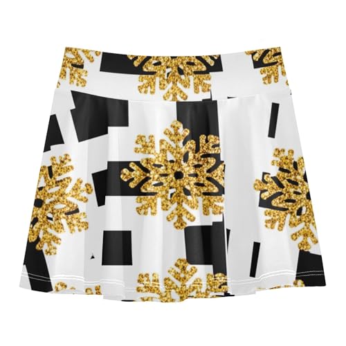 Preppy Girls Skorts Athletic Shorts Tennis Skirts Kids School Skirt Snowflakes Black White 4t