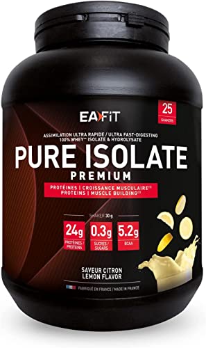 EAFIT - Pure Isolate - Protéines d'isolat de Whey en poudre - Croissance musculaire - Par shaker : 24g de whey protein+5,2g de BCAA, Assimilation ultra-rapide,Citron...