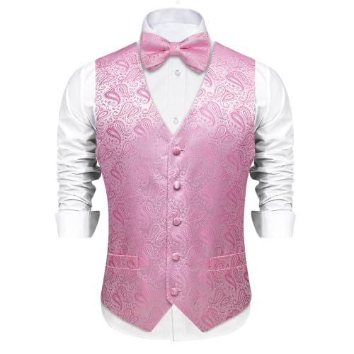 Image of DiBanGu Mens Paisley Suit Waistcoat,Silk Dress Vest and Bowtie Pocket Square Cufflinks with Lapel Pin Set for Wedding Tuxedo