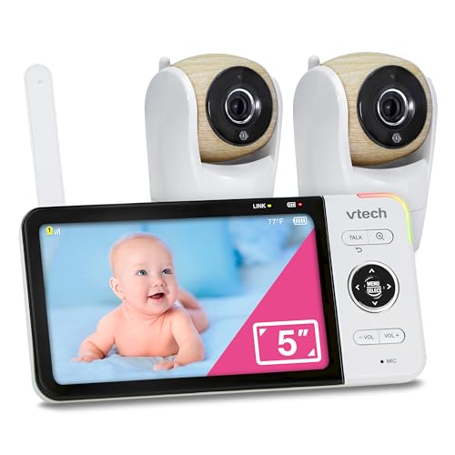 Image of VTech VM928-2HD 5” 720p HD Display 2 Cameras Baby Monitor,110 Wide Angle View,Remote Pan-Tilt-Zoom,Night Vision,Up to 1000ft Range,Temperature Sensor,9 Soothing Sounds & Lullabies,2-Way Talk,No WiFi