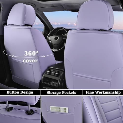 Image of Coverado Car Seat Covers Full Set, Nappa Leather Seat Covers for Cars, Car Seat Protector Car Seat Cushion, Front and Back Seat Protectors Cushions Universal Fit for Most Cars Vehicles(Purple)