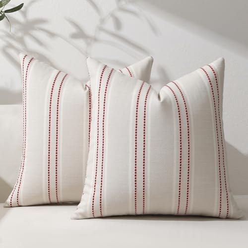 Image of Hckot Christmas Throw Pillow Covers 24x24 Set of 2 Red Pillow Covers Striped Decorative Pillows Xmas Decorations Cushion Covers Winter Holiday Decor for Sofa Couch Living Room(Red)