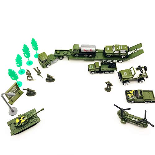 Fycooler Die-Cast Vehicles,8 Pack Assorted Alloy Metal Military Army Battle Car Vehicle Playsets Models,6 Pcs Soldier Army Men,Mini ArmyTank/SUV/Tanker Truck Aircraft Toys Gift for Kids Boys
