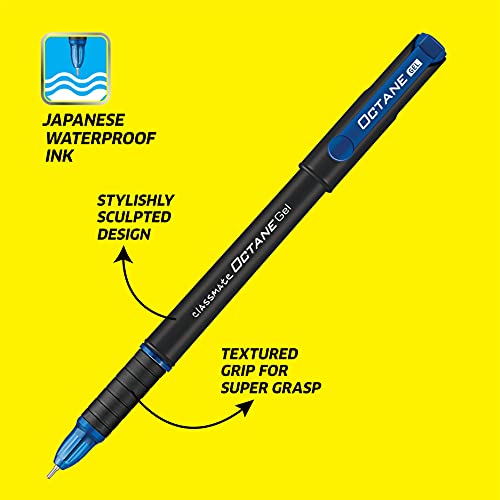 Classmate Octane- Blue Gel Pens (Pack of 10)|Smooth Writing Pens|Water-Proof Ink for Smudge-Free writing|Preferred by Students for Exam & Class Notes|Study at Home Essentials