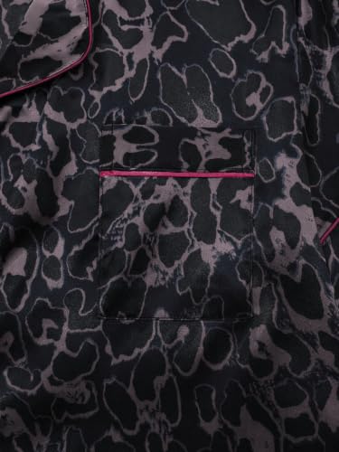 Image of SHENHE Women's 2 Piece Satin Pajama Set Leopard Short Sleeve Button Down Pj Shorts Set