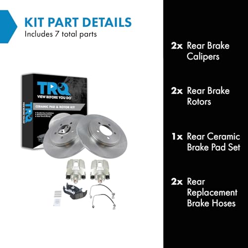 Image of TRQ Rear Brake Pad and Rotor Set Ceramic Rotors Calipers Hoses Compatible with 2003-2005 Lincoln Aviator