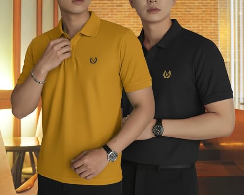 Image of MACK JONNEY Men's Solid Polo T-Shirt | Premium Cotton Blend | Regular Fit | Short Sleeve | Collared Casual Wear|Pack of 2 -MJ-157