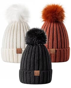 Bonnet Femme Tendance en Tricot 3 Pièces avec Pompon MSDC
