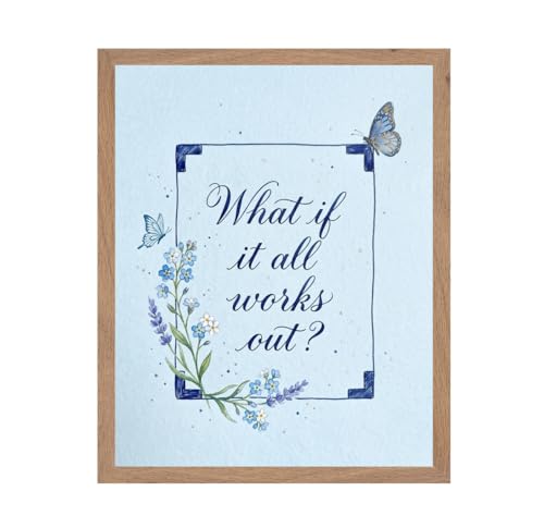 ALPINE INK CO. What If It All Works Out Poster with Frame - Motivational Quote Artwork Style - Delicate Flowers and Butterflies Design - Office Bedroom Wall Decor - 11x14 Beige Framed Print