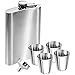Anpro Flasque Alcool 10 oz / 285 ML Hip Flask Flasque de Whisky Argent De Grande Contenance avec Bouchon 4pcs Tasses et 1pcs Entonnoir en Acier Inoxydable pour Voyage,Pêche,Camping et Escalade