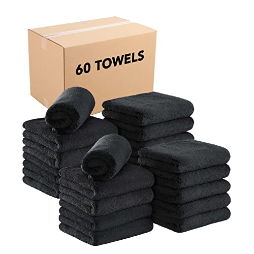 Image of Arkwright Microfiber Coral Fleece Salon Towels Bulk - Case of 60 - Bleach Safe Resistant, Absorbent Hair Drying Towel Set, Perfect for Resort, Hotel, and Spa, 16 x 27 in, Black