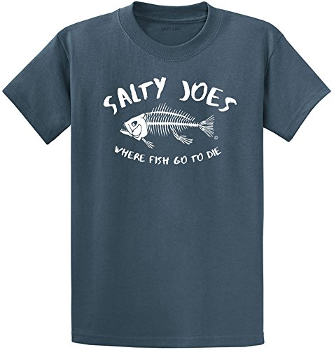Joe's USA - Salty Joe's Where Fish Go to Die Logo Cotton T-Shirts-3XL-SteelBlue/w