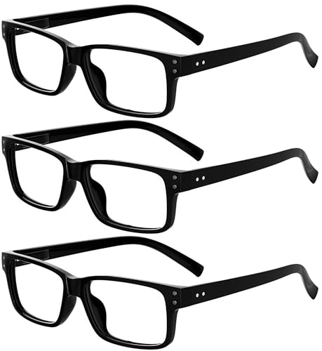Eyekepper 0x Reading Glasses, Eyeglasses for Men Women, 3 Pack Black Retro