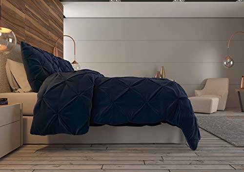 Image of Nestl Queen Comforter Set Pinch Pleat Comforter, Bedding Comforter Sets, Comforter Set for Queen Bed, Pintuck Comforter Set Full Size, Down Comforter with 2 Pillow Shams, 3-Piece - Navy Blue