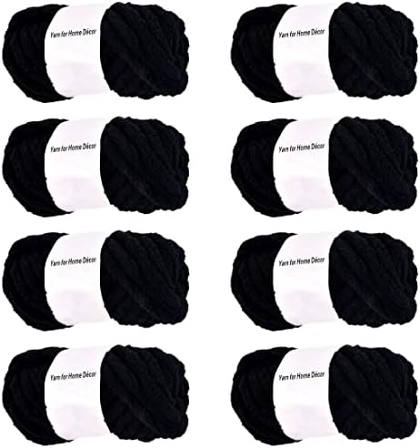 Super Bulky Extra Blanket Jumbo Gauge Yarn Chunky Knit Yarn Arm Knit Chenille Yarn (Black, 64oz)