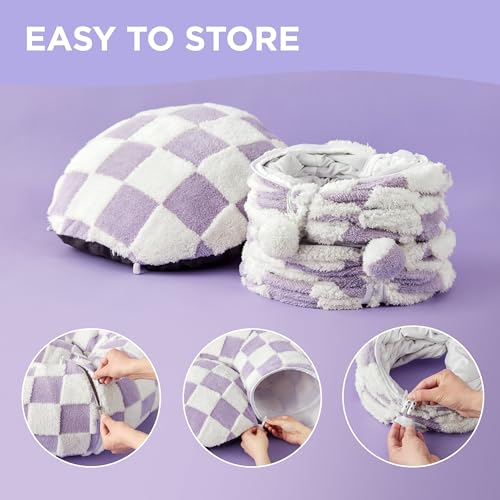 Image of Lesure Cat Tunnel Bed for Indoor Cats - Cute Cat Donut Tunnel Toys for Small Large Cats with Washable Circle Cushion, Round Pet Peekaboo Cave Toy for Kitten /Puppy /Rabbit, Standard Lavender Checks