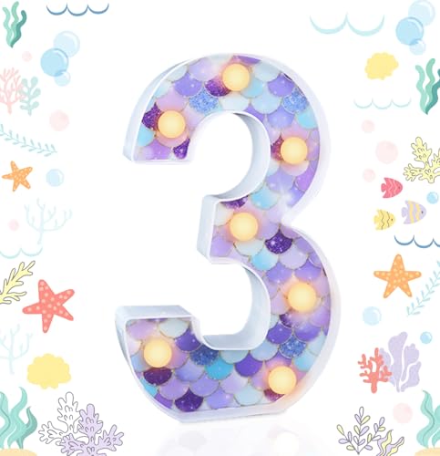 MUNILAIL Mermaid Birthday Party Decoration LED Glowing Number Light Up Sign Digital Lights Table Centerpiece for Party Supplies