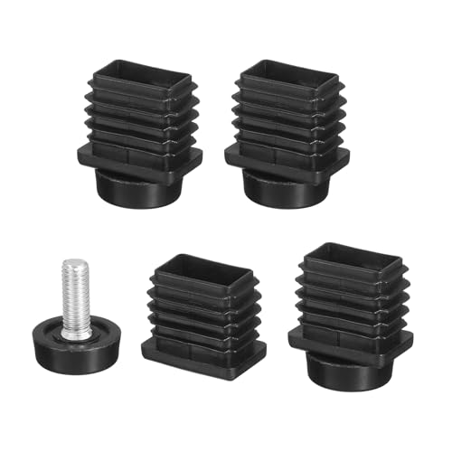 Image of uxcell 4 Set Leveling Feet, 20x30mm Plastic Adjustable Furniture Leg Leveling Rectangle Tube Insert Screw-in Glide Levelers Fit Hole 20mm for Table Chair Furniture, Black