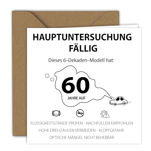 Geburtstagskarte – Hauptuntersuchung fällig! | Klappkarte (15 x 15 cm) – mit Kraft Umschlag – Innen blanko