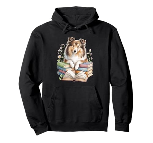 Shetland Sheepdog Books Flowers Book Reading Sheltie Dog Pullover Hoodie
