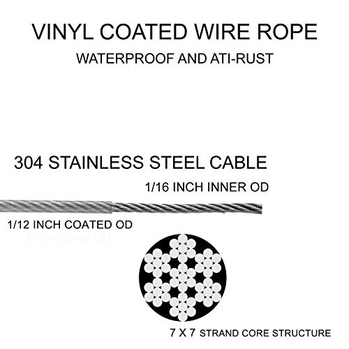 Efgtek 165 Feet String Lights Hanging Kit,Globe String Light Suspension Kit,Outdoor Light Guide Wire Rope,Vinyl Pvc Coated 304 Stainless Steel Wire Cable With Turnbuckles,Screws And Hooks #TOP2