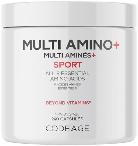Codeage Multi Amino+ BCAA & EAA Supplement, All 9 Essential Amino Acids, Free-Form Branched-Chain Amino Acid Pills, Sport Supplement, Pre & Post Workout, Vegan, 240 Capsules