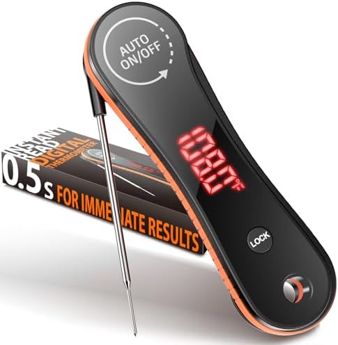 0.5 Seconds Instant Read Digital Meat Thermometer, ±0.5°F Accuracy, 180°Rotating Display, IP67 Waterproof Non-Slip Handle, Lift to Wake and Auto Off, Food Thermometer for Precise Cooking