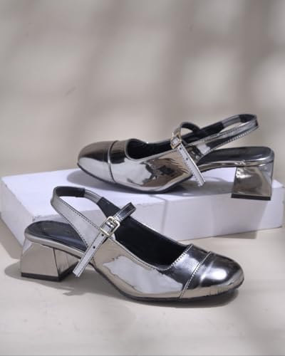 Image of JM LOOKS Women's Square Toe Block Heel Mules with Adjustable Strap & Comfortable Sole - Stylish Buckle Design
