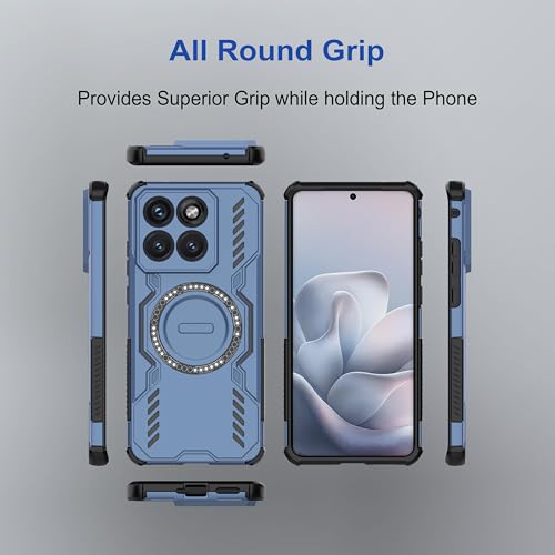 Image of amazon basics Back Case Cover for Motorola Edge 70 Fusion | Magnetic Case with Built-in Metal Ring | Supports MagSafe Charger, Wallet & Car Mount | Shockproof Hybrid PC + TPU | Blue