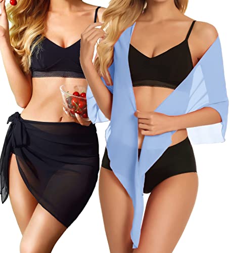 Image of CHICGAL 2 Pieces Women Beach Sarong Bathing Suit Wrap Skirt Sheer Bikini Swimsuit Cover Ups for Swimwear