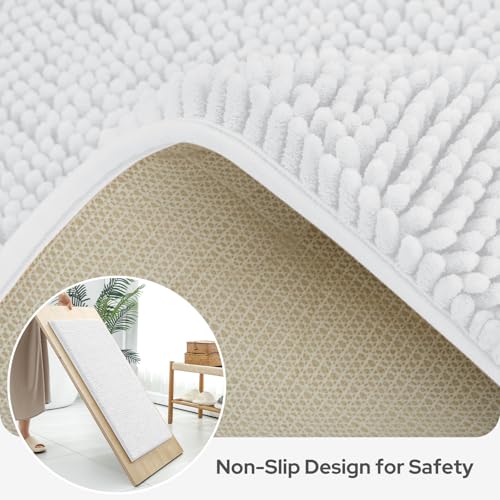 Image of BYSURE White Bathroom Rugs Sets 3 Piece Non Slip Extra Absorbent Plush Chenille Soft Washable Bath Mats
