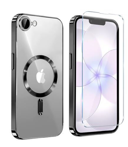Image of Magnetic Glossy Case for iPhone 17e,iPhone17e /16e Phone Case Slim Clear Luxury with Screen Protector & Camera Protector [Compatible with MagSafe], Shockproof Cover for iPhone Case 17e-Black