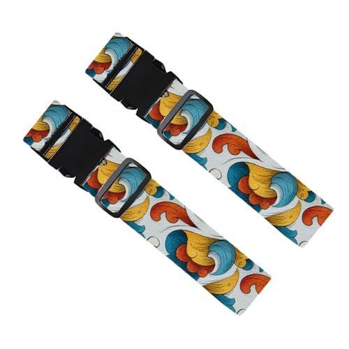 Image of 2 Pack Luggage Straps for Suitcases, Adjustable Travel Belt with Buckle, 2 inch Wide Heavy Duty Suitcase Straps for Summer Vacations, Graduation Trips, Colorful Wave Pattern Accessories, Multi