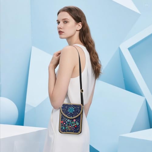 Image of Small Beaded Crossbody Bag for Women, Boho Cell Phone Shoulder Purse Wallet with Handcrafted Colorful Beads