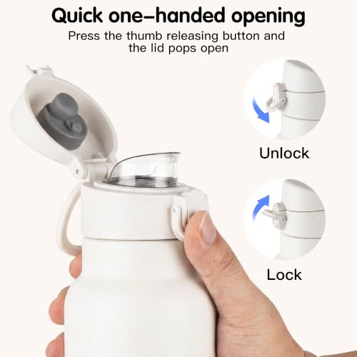 Image of GOPPUS 17oz Insulated Water Bottle with Leak-Proof Flip Lid & Carry Handle,Double-Wall Stainless Steel Bottle for School,Outdoor,and the Gym(White)